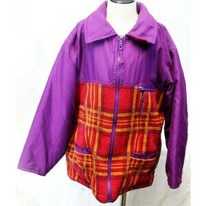 Vtg 1990s Color & Co Purple Quilted Insulated Jacket Girls 7 Fleece Red Plaid